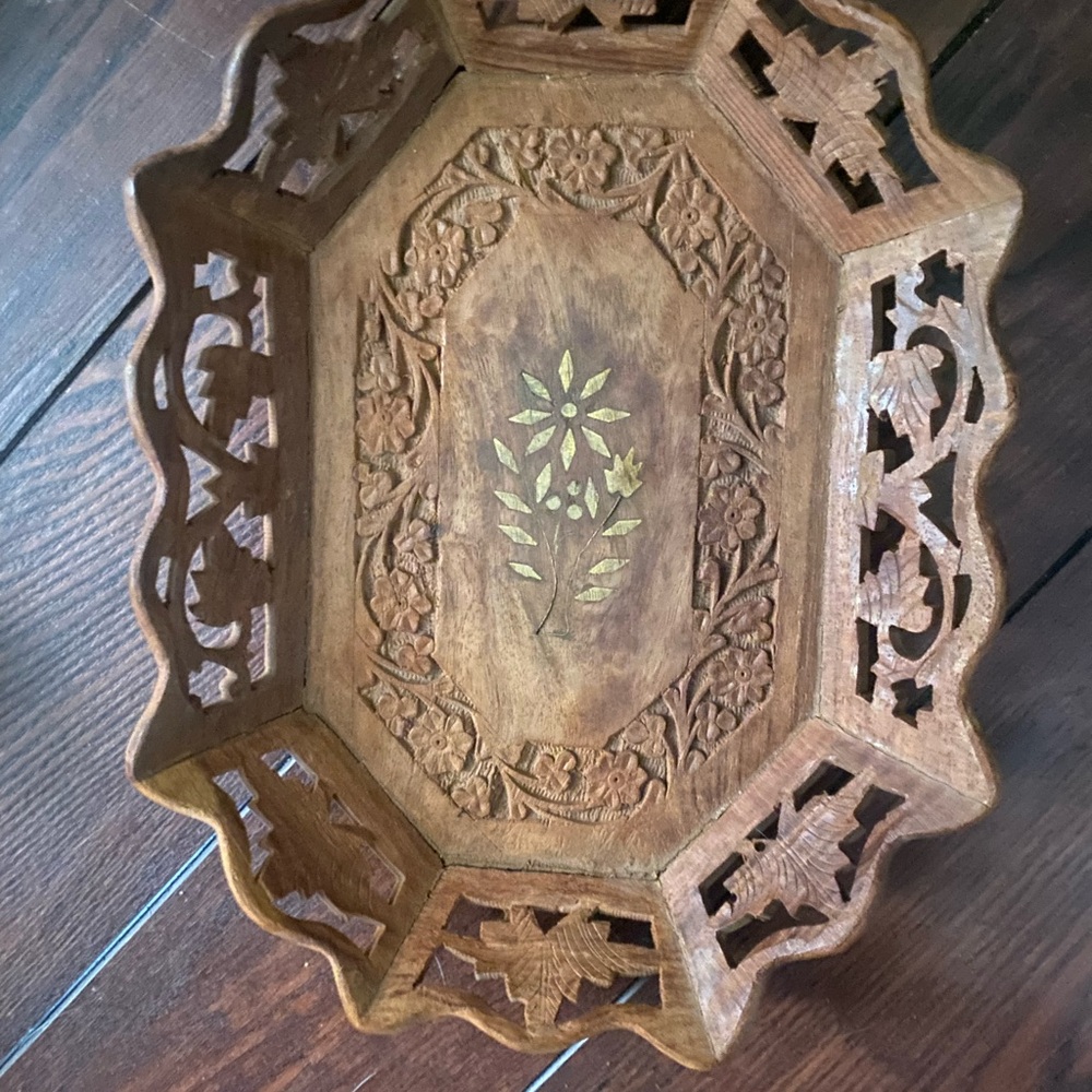 Intricately Carved Wooden Tray